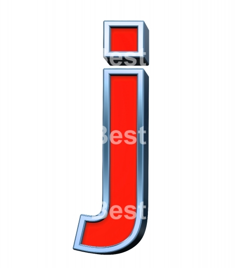 One lower case letter from red glass with blue frame alphabet set, isolated on white. 