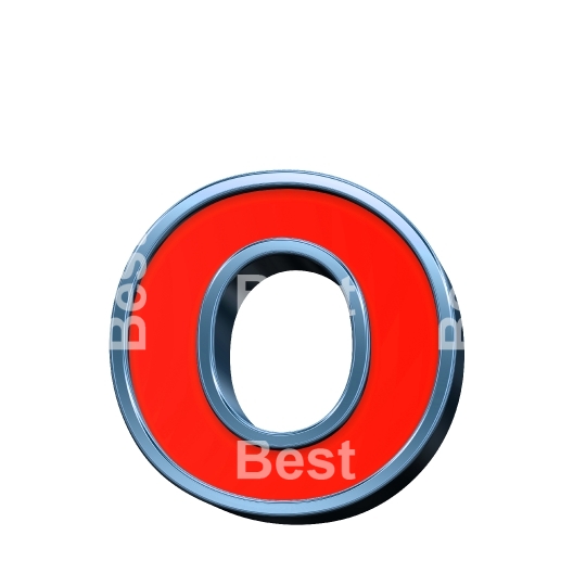 One lower case letter from red glass with blue frame alphabet set, isolated on white. 