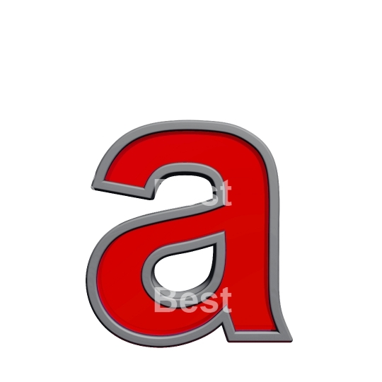 One lower case letter from red glass with gray frame alphabet set, isolated on white. 