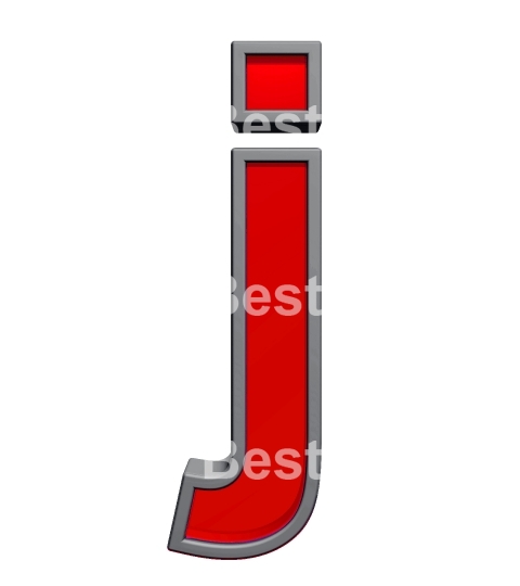 One lower case letter from red glass with gray frame alphabet set, isolated on white. 