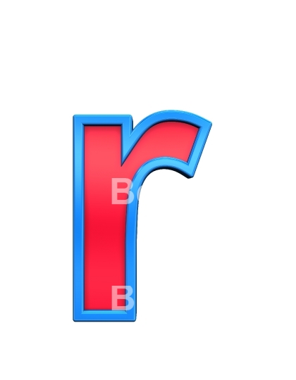 One lower case letter from red with blue frame alphabet set, isolated on white. 