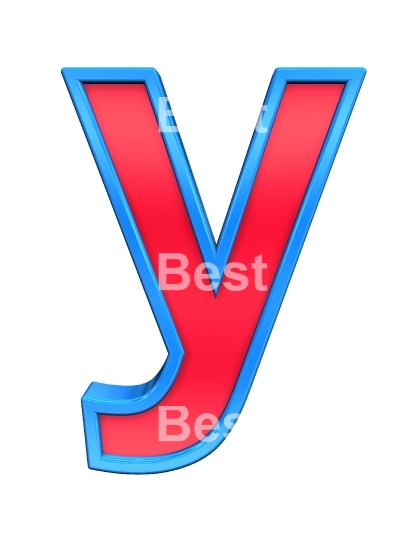 One lower case letter from red with blue frame alphabet set, isolated on white. 