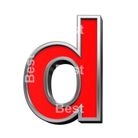 One lower case letter from red with silver frame alphabet set, isolated on white. 