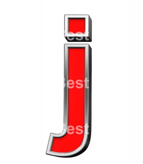 One lower case letter from red with silver frame alphabet set, isolated on white. 