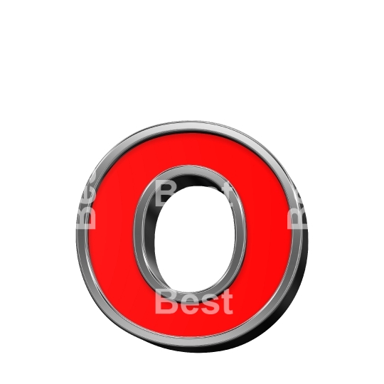 One lower case letter from red with silver frame alphabet set, isolated on white. 