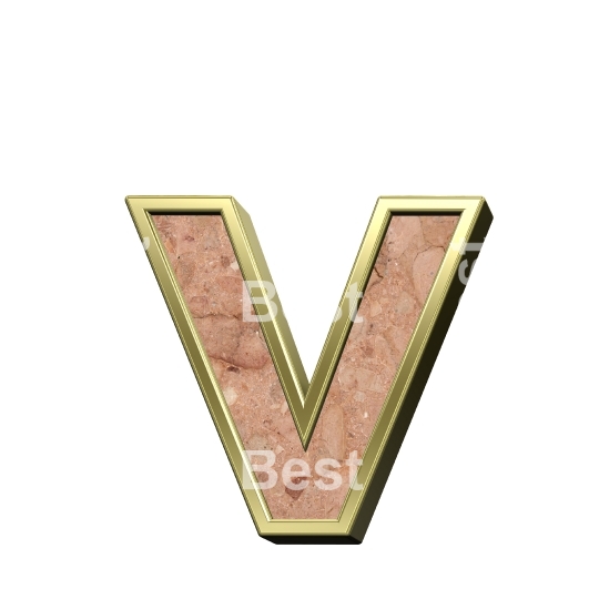 One lower case letter from stone conglomerate with gold frame alphabet set isolated over white.
