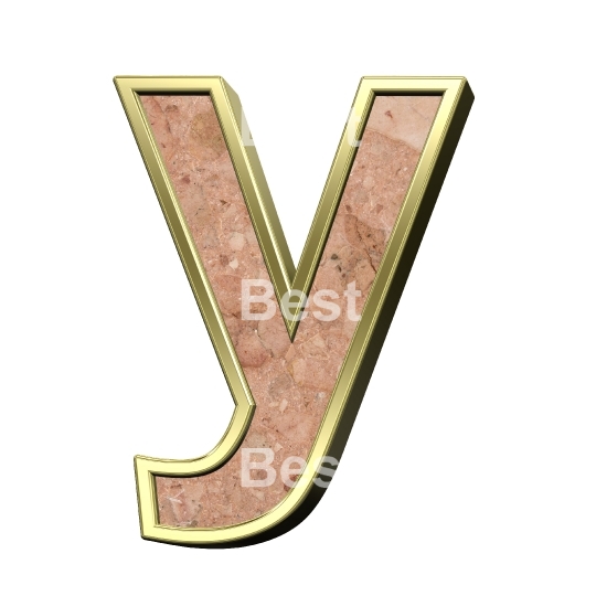 One lower case letter from stone conglomerate with gold frame alphabet set isolated over white.