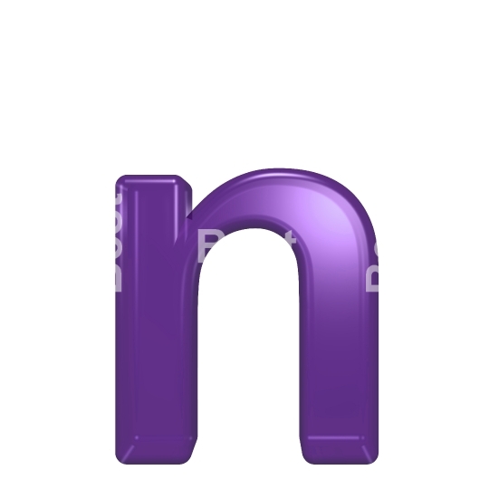 One lower case letter from violet glass alphabet set, isolated on white.