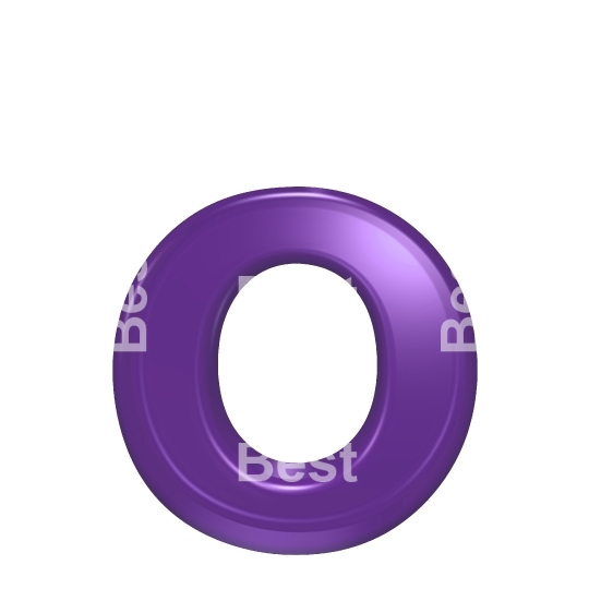 One lower case letter from violet glass alphabet set, isolated on white.