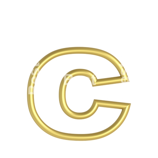 One lower case letter from white with gold shiny frame alphabet set, isolated on white