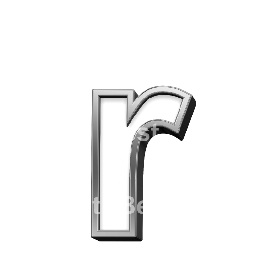 One lower case letter from white with silver shiny frame alphabet set, isolated on white. 