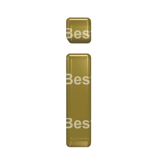 One lower case letter from yellow glass alphabet set, isolated on white.