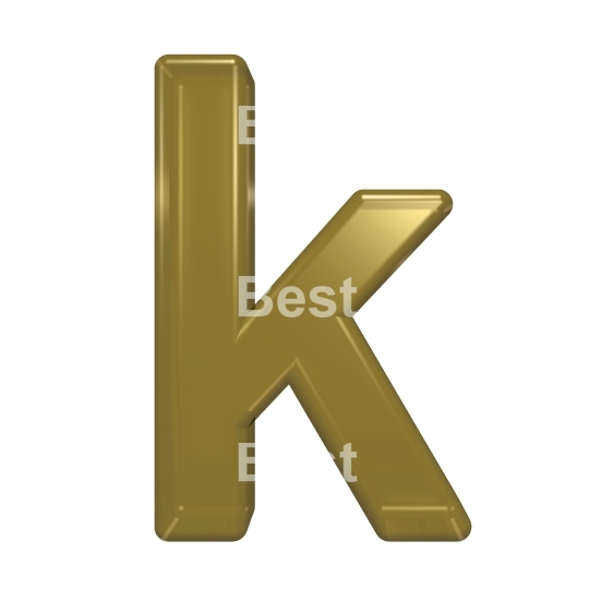 One lower case letter from yellow glass alphabet set, isolated on white.