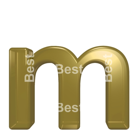 One lower case letter from yellow glass alphabet set, isolated on white.