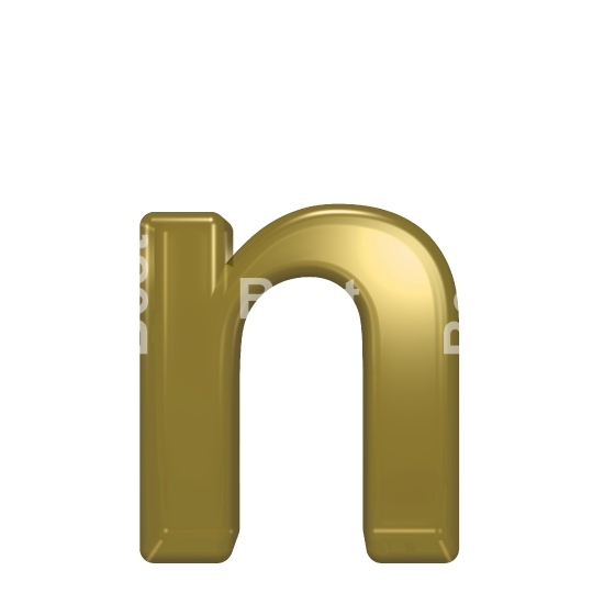 One lower case letter from yellow glass alphabet set, isolated on white.