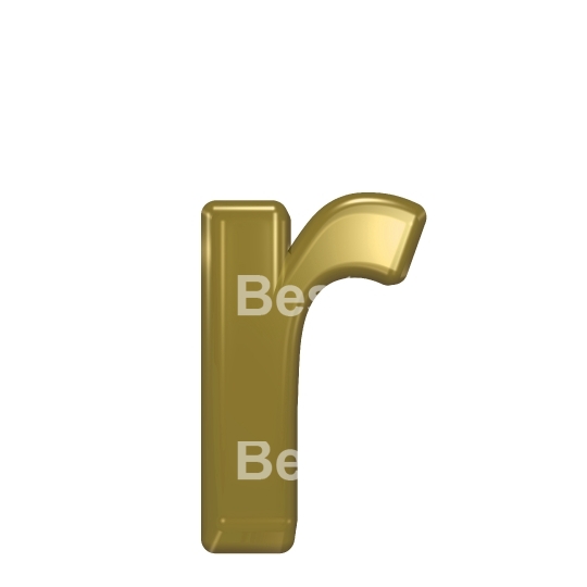 One lower case letter from yellow glass alphabet set, isolated on white.