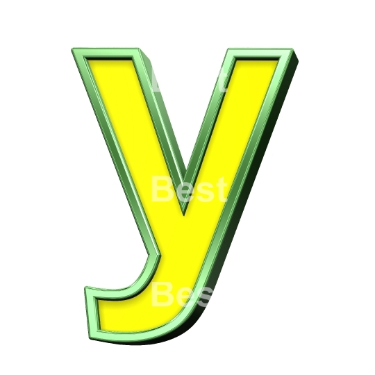 One lower case letter from yellow with shiny green frame alphabet set, isolated on white. 