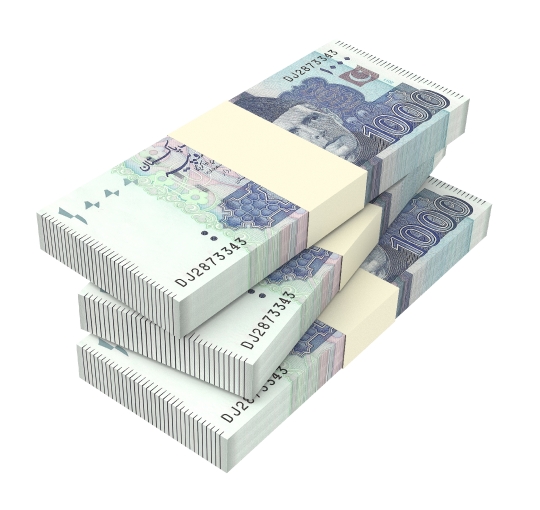 Pakistan rupee bills isolated on white background