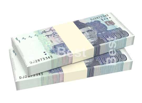 Pakistan rupee bills isolated on white background