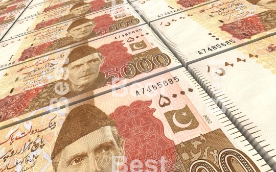 Pakistan rupee bills stacks background