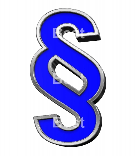 Paragraph sign from blue with silver frame alphabet set, isolated on white. 