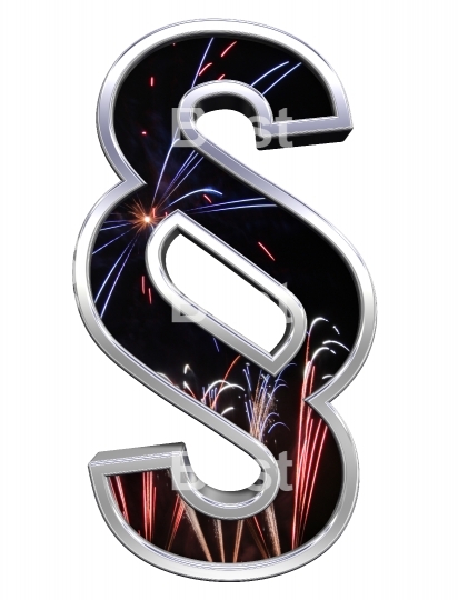 Paragraph sign from firework with chrome frame alphabet set