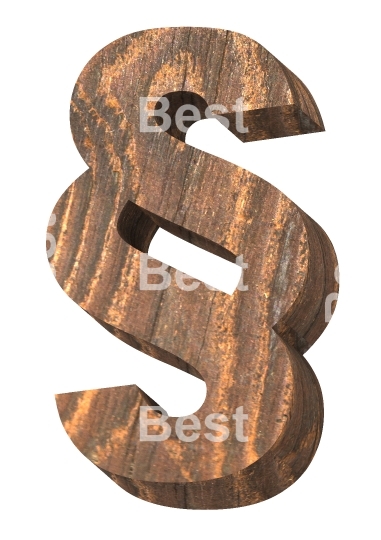 Paragraph sign from old pine wood alphabet set isolated over white.