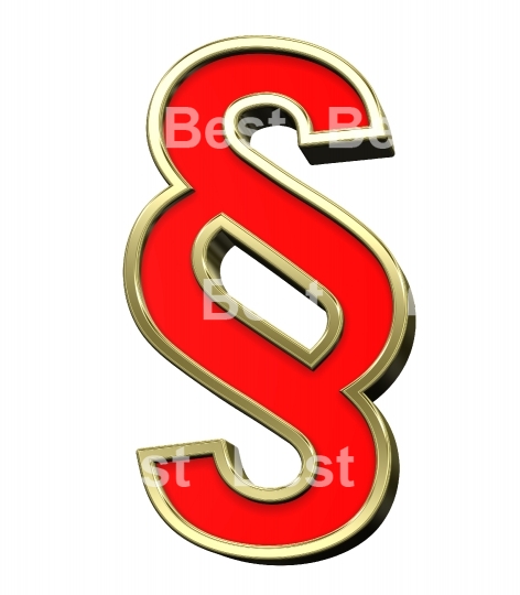 Paragraph sign from red with gold shiny frame alphabet set