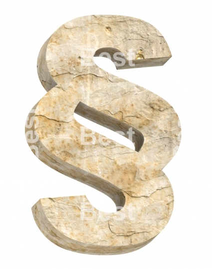 Paragraph sign from sandstone alphabet set isolated over white. 
