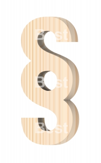 Paragraph sign from wooden alphabet set isolated over white.