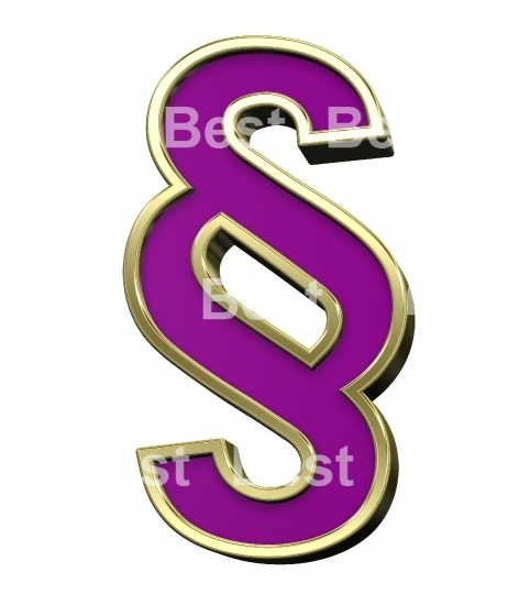 Paragraph sign violet with gold shiny frame alphabet set