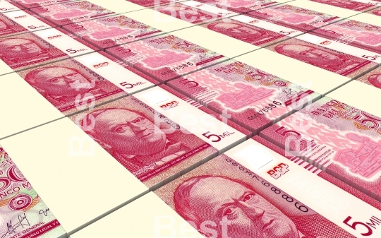 Paraguyan guarani bills stacks background