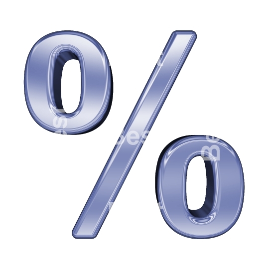 Percent sign from blue chrome alphabet set