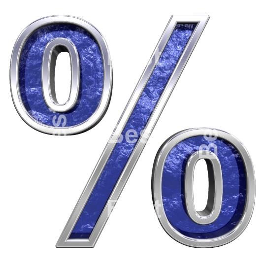 Percent sign from blue glass cast alphabet set