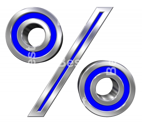 Percent sign from blue with chrome frame alphabet set