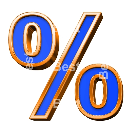 Percent sign from blue with orange frame alphabet set, isolated on white. 