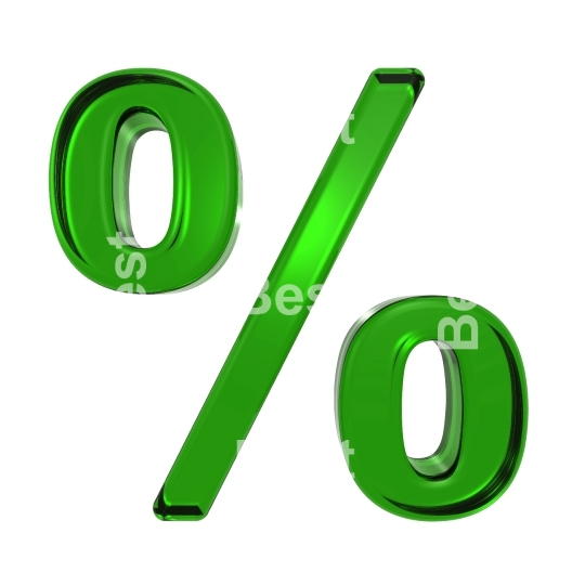 Percent sign from emerald alphabet set, isolated on white.