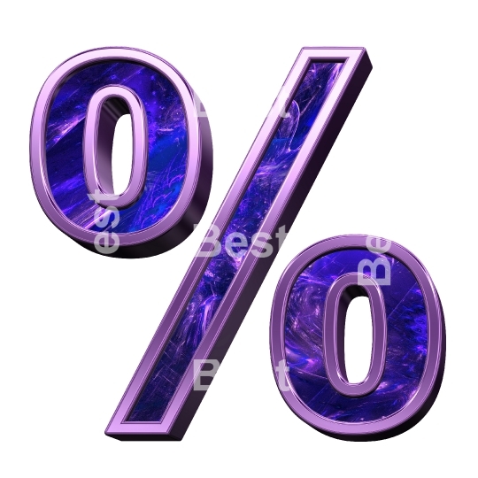 Percent sign from fractal with purple frame alphabet set, isolated on white.