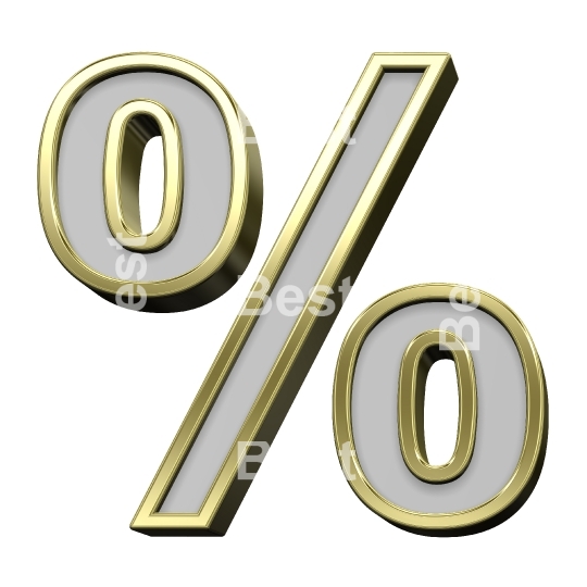 Percent sign from gray with gold frame alphabet set, isolated on white