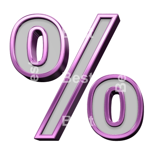 Percent sign from gray with purple frame alphabet set, isolated on white