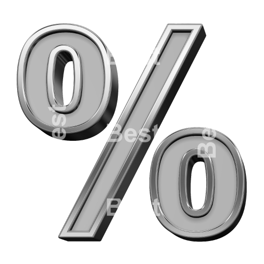 Percent sign from gray with silver frame alphabet set, isolated on white. 