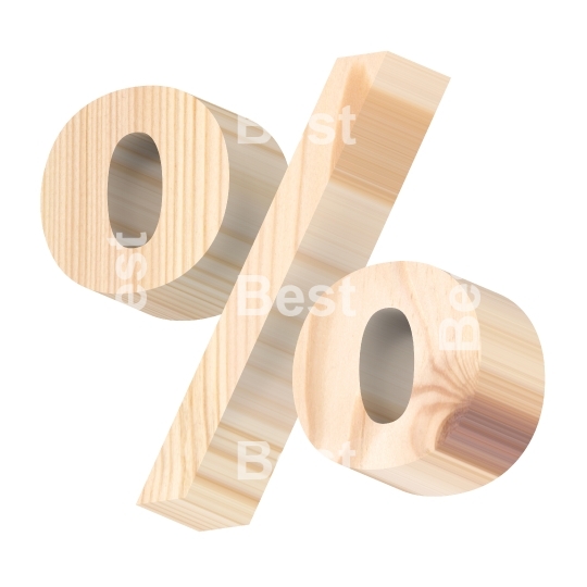 Percent sign from pine wood alphabet set isolated over white