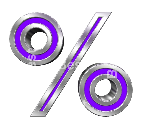 Percent sign from purple with chrome frame alphabet set