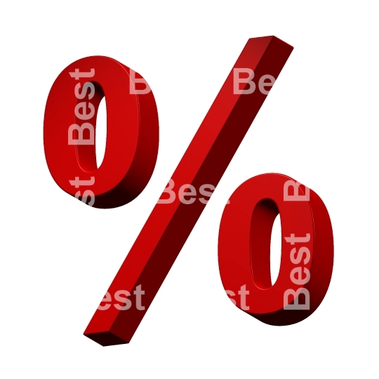 Percent sign from red alphabet set, isolated on white