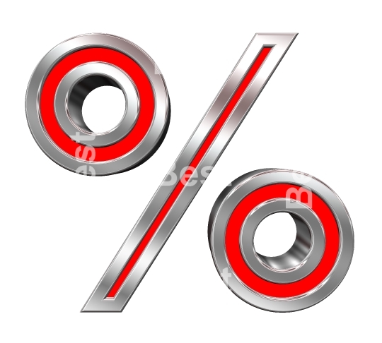 Percent sign from red with chrome frame alphabet set