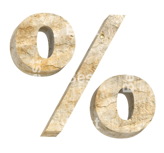 Percent sign from sandstone alphabet set isolated over white.