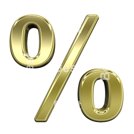 Percent sign from shiny gold alphabet set