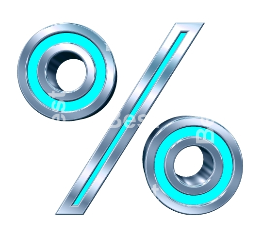 Percent sign from turquoise with chrome frame alphabet set