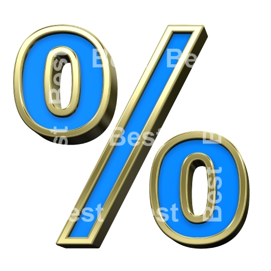 Percent sign from turquoise with gold shiny frame alphabet set