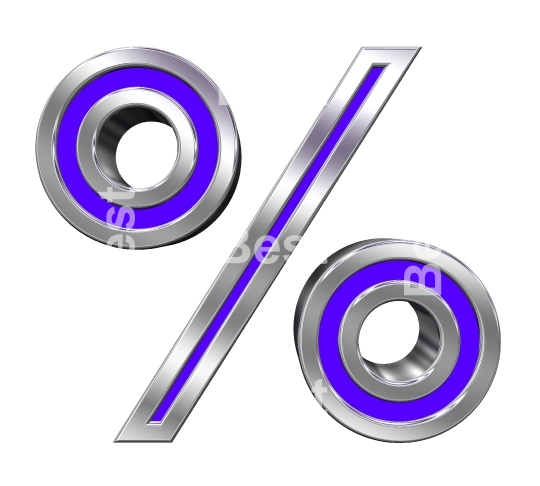 Percent sign from violet with chrome frame alphabet set